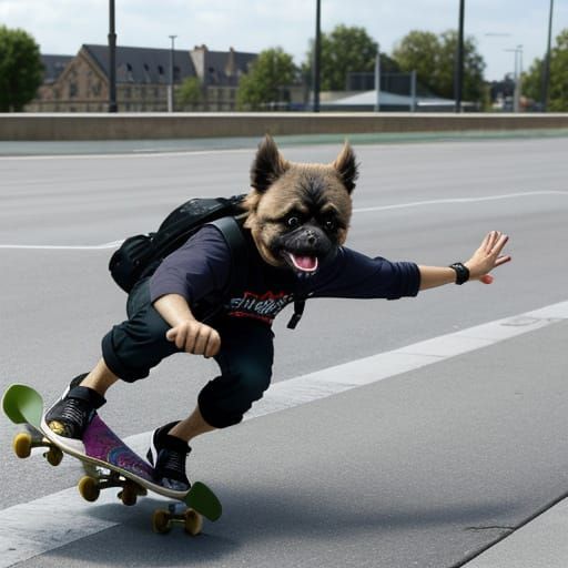 Brussels Griffon Dog Riding a Skateboard