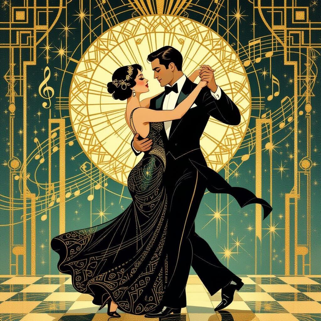 Elegant Couple Dancing in Art Deco Style