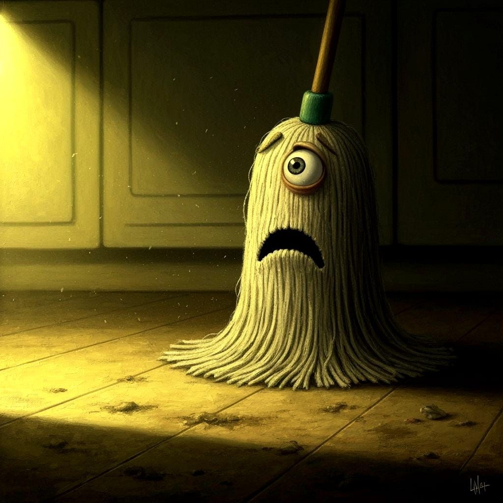 Sad Mop Begging for Food on Floor