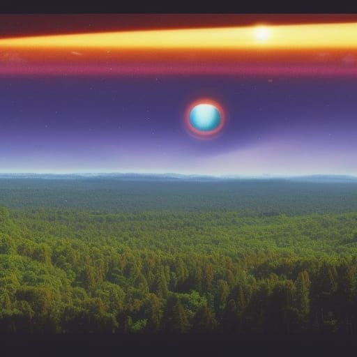 Earth Skyline with Alien Spaceship, Sci-Fi Art