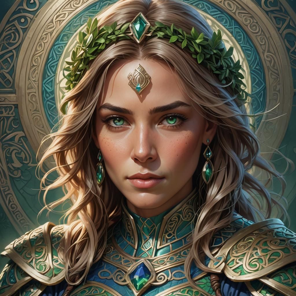 Celtic Warrior Portrait in Art Nouveau Style