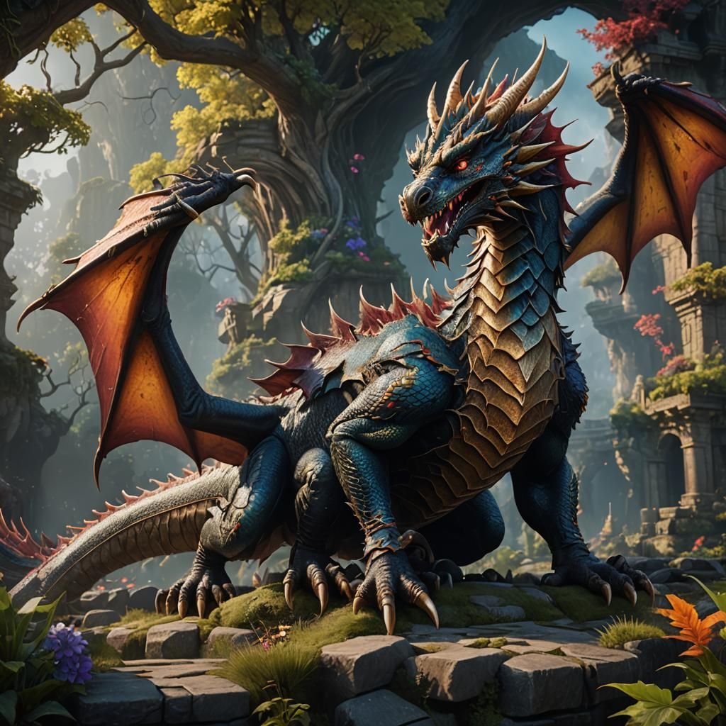 Fantastical Dragon in Detailed Matte Painting