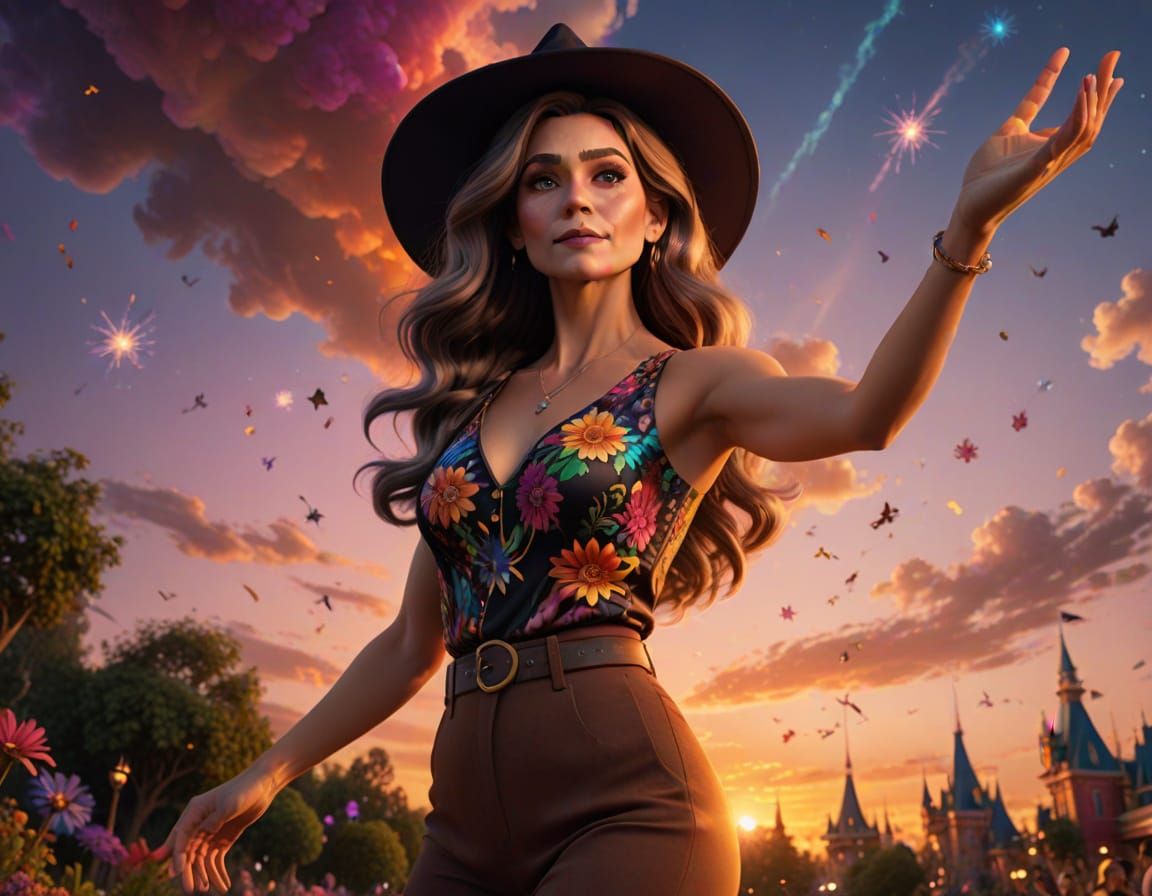 Haute Couture Witch Celebrates Under Psychedelic Sunset