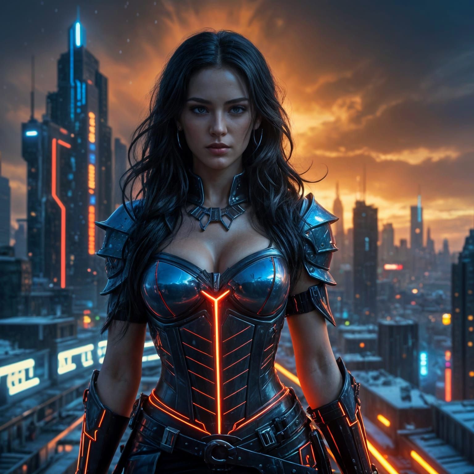 Cyberpunk SnowWhite in Futuristic Cityscape