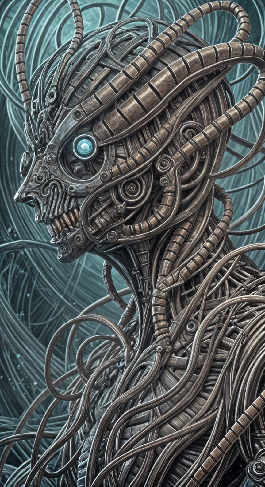 Biomechanical Hive Mother in Horror Metal Style