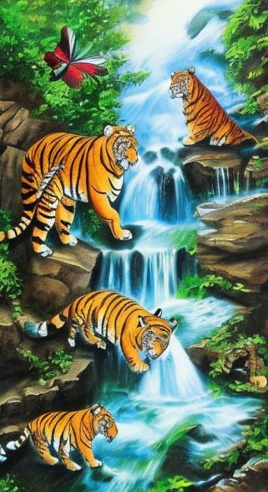 Surreal Tiger Amidst Tropical Paradise