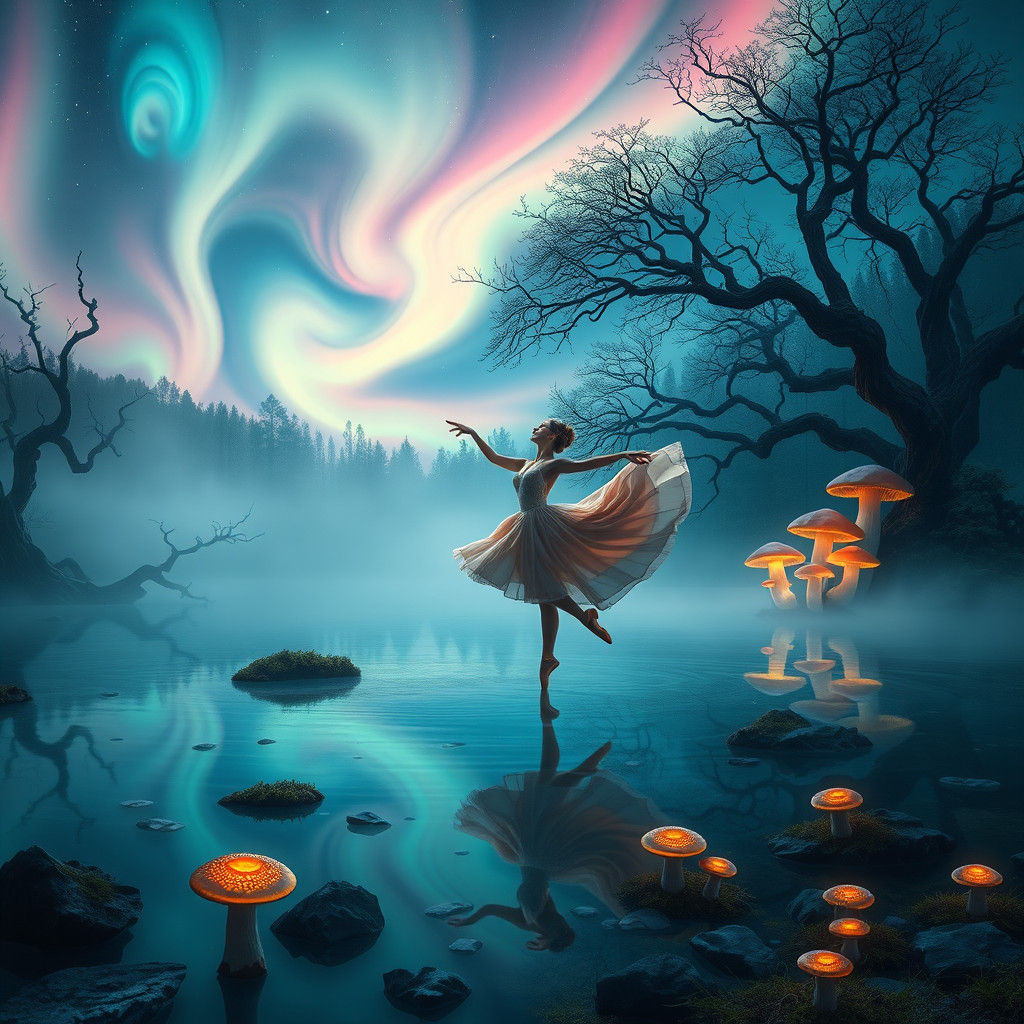 Ethereal Ballerina on Crystalline Lake: Fantasy Concept Art