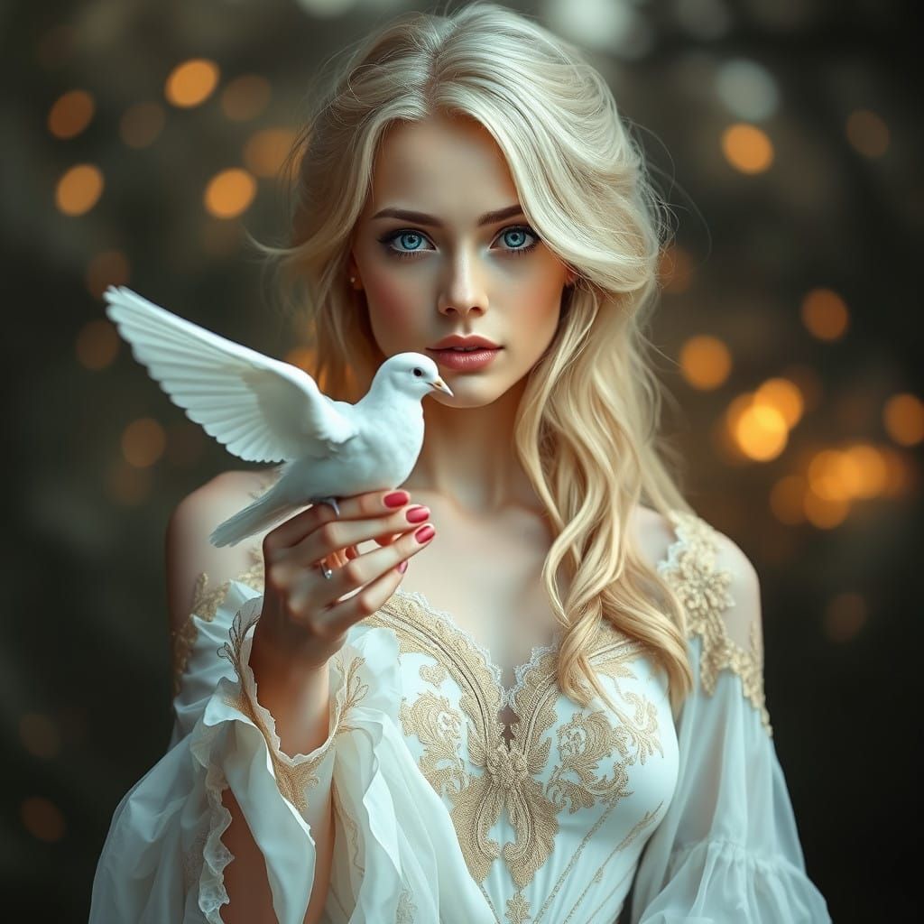 Ethereal Goddess in Whispers with a White Dove