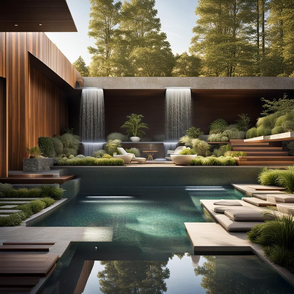 Multi-Level Bathhouse Design with Cascading Pools