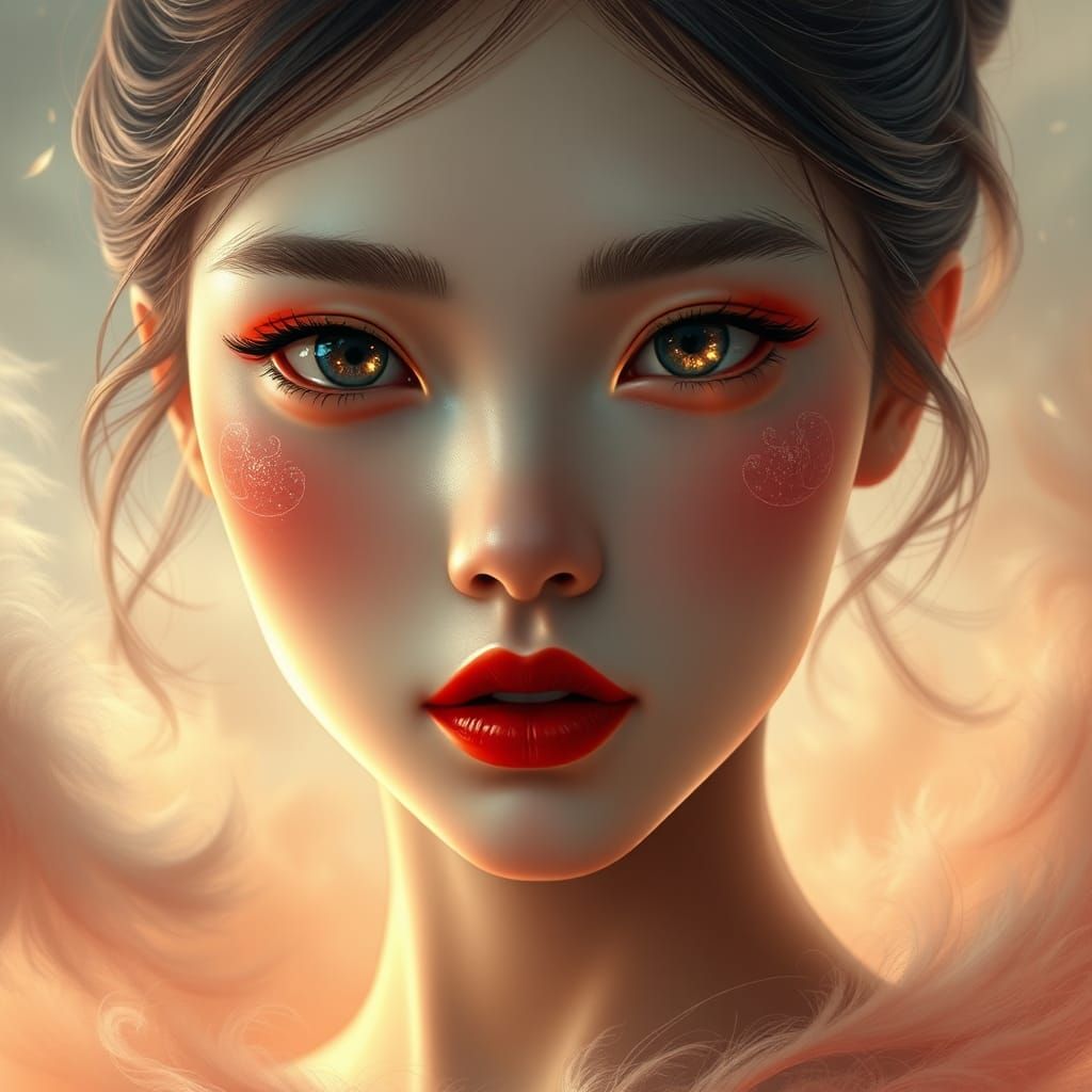 Enchanting Chinese Woman with Porcelain Skin in Digital Art