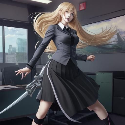 Anime-Style Office Lady in Battle