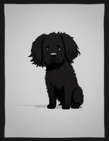 Sleek Black Newfoundland in Monochromatic Minimalist Scene