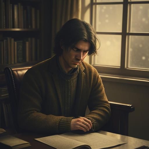 Melancholic Poet in Autumn Study: Cinematic Film Still