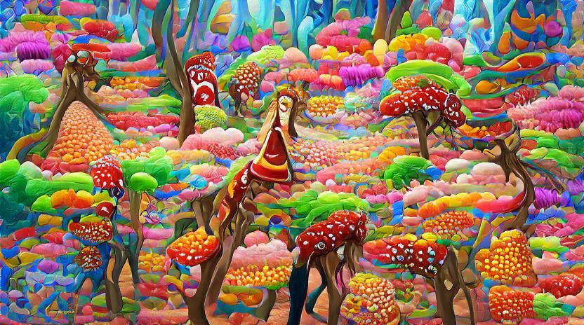 Psychedelic Candy Forest in Naive Art Style