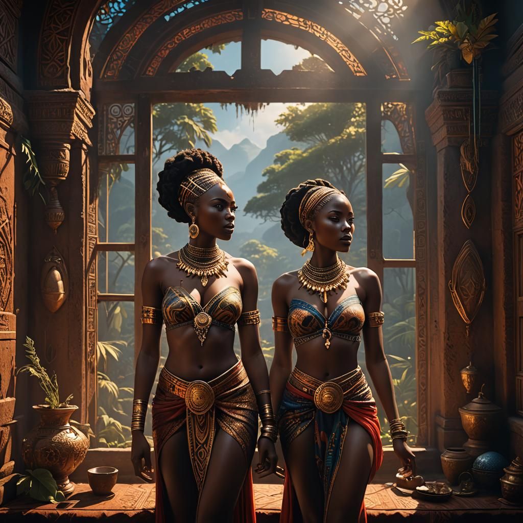 African Woman in Lingerie: Detailed Matte Painting