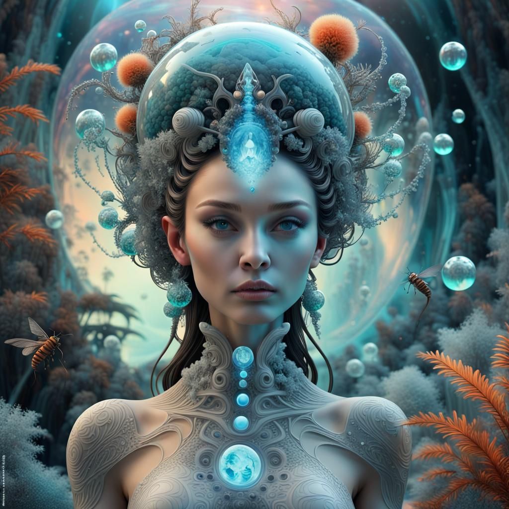 Humanoid Woman on Bioluminescent Alien Planet