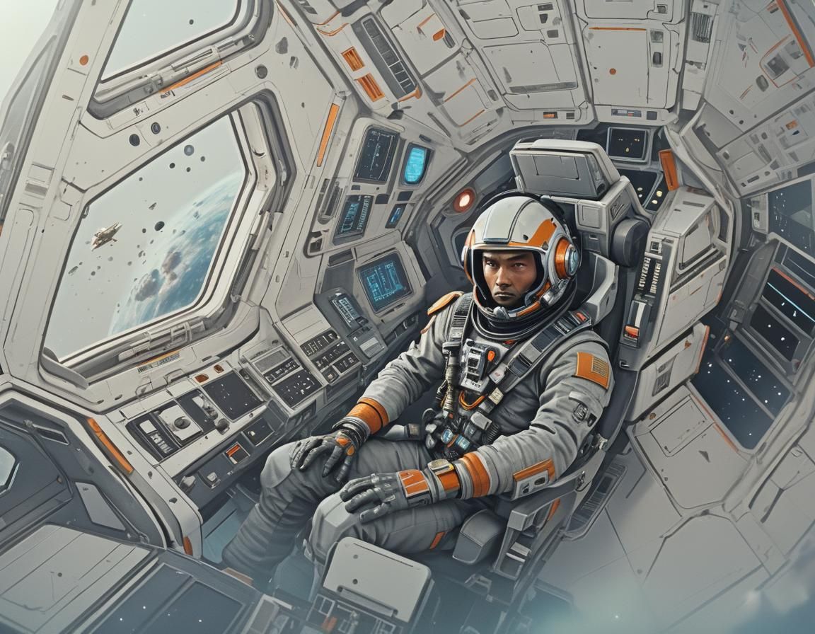 Futuristic Space Pilot in Cockpit: Hyperrealistic Sci-Fi Art