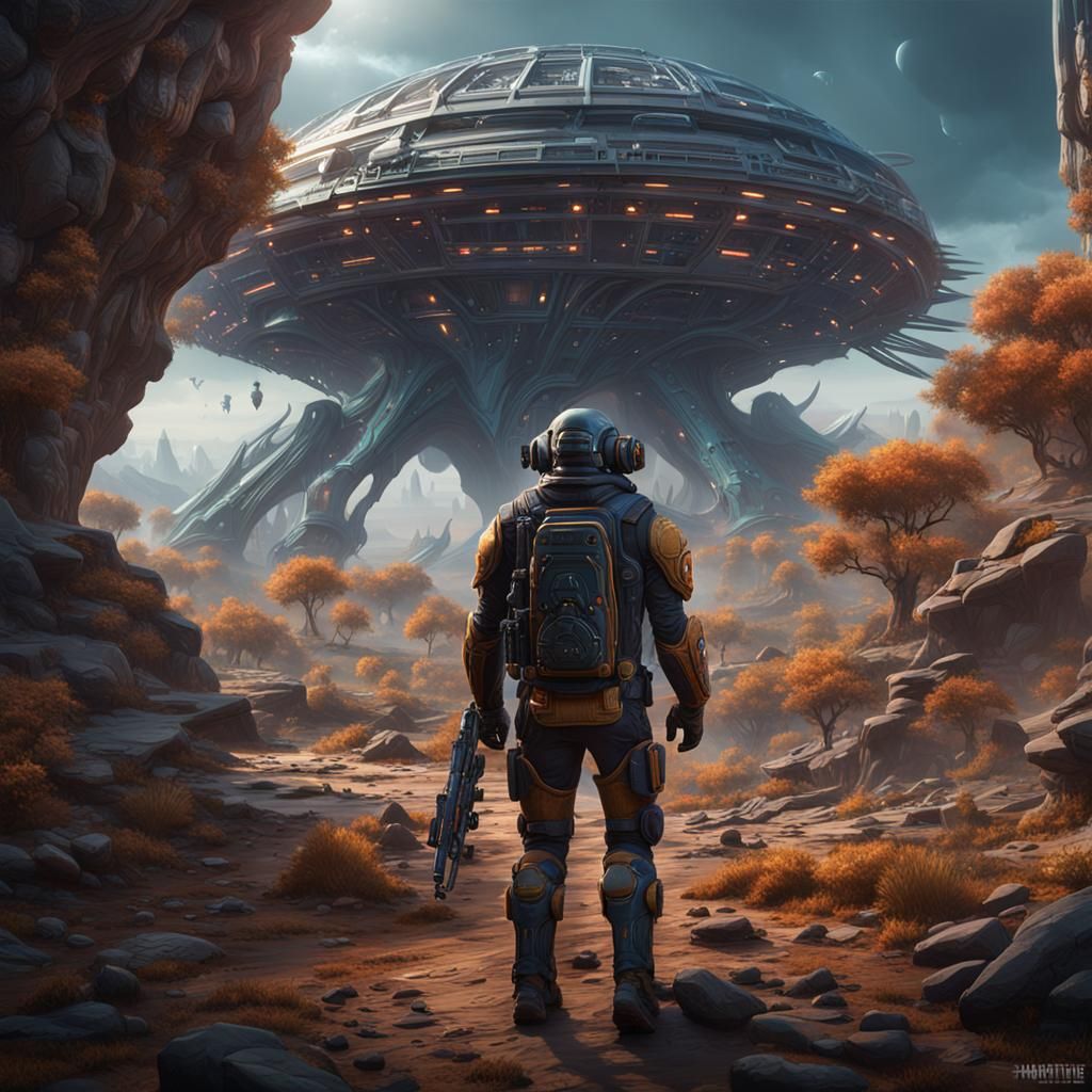 Advanced Extraterrestrial Hunter in Detailed Digital Paintin...