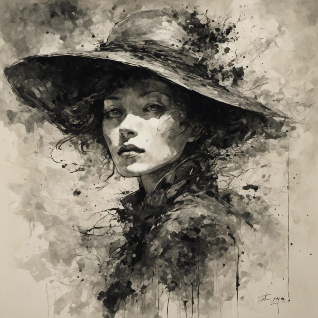 Abstract Woman with Hat in Expressionist Style