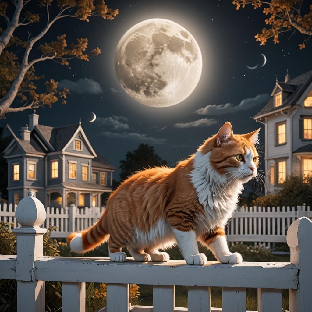 Orange Cat Walks a Fence at Night