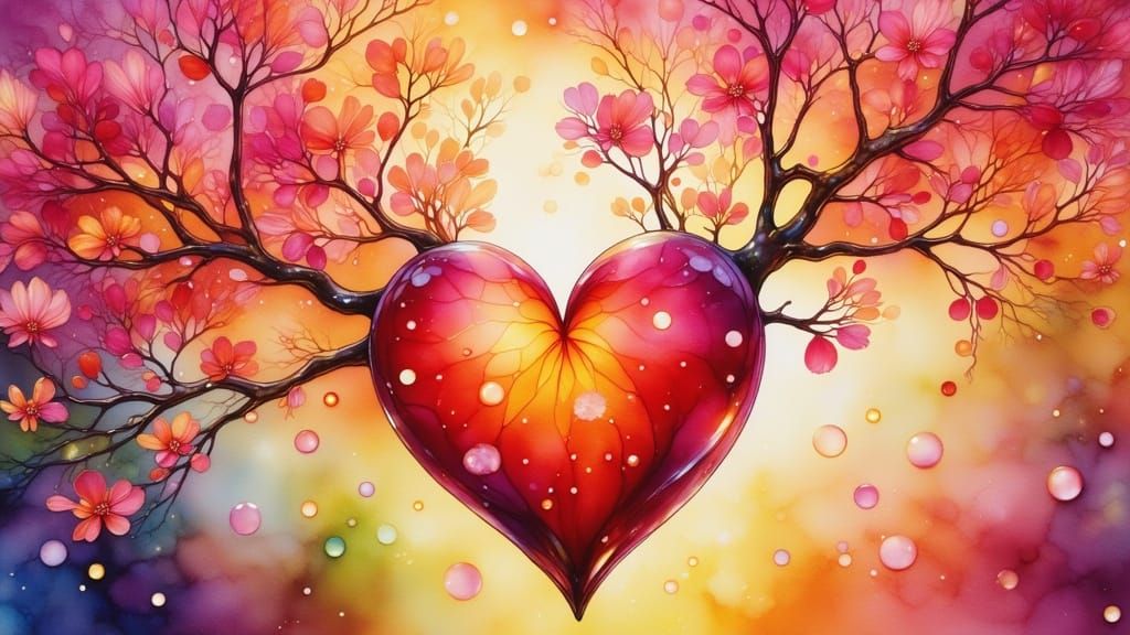 Heart in Cherry Blossoms: Kawaii Pop Digital Art