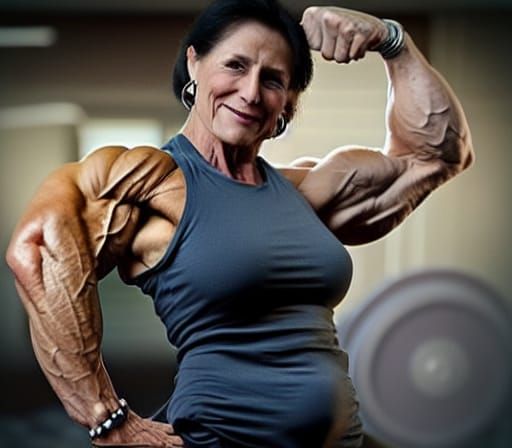 Extremely Muscular Bodybuilder Grandma with Ripped Physique