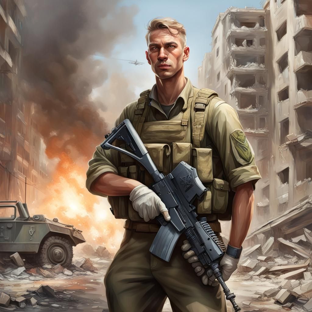 IDF Soldier Portrait in War-Torn City