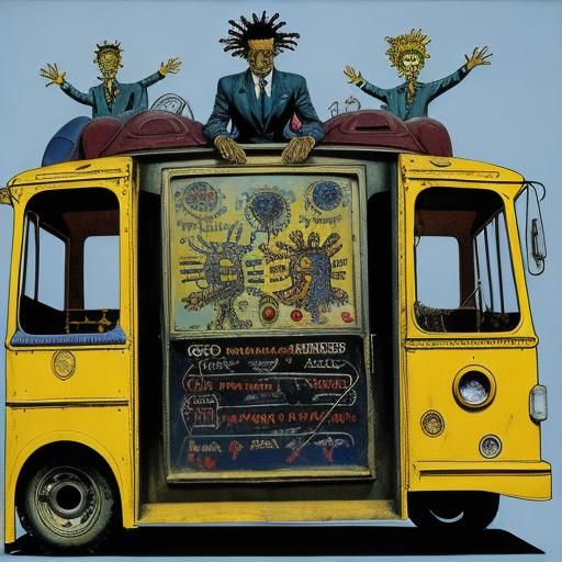 Magic School Bus in Abstract Expressionist Style