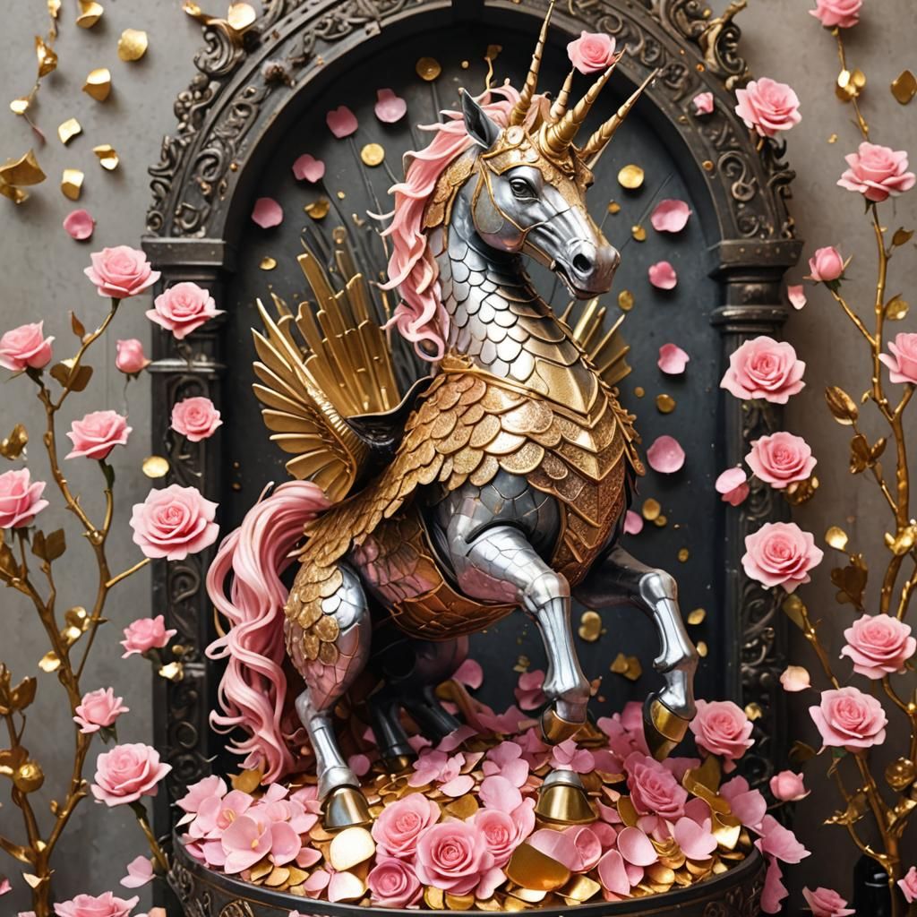 Golden Unicorn Dragon Hybrid on Iron Throne