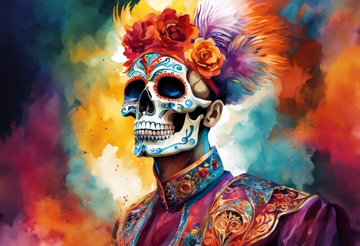 Festive Skull Portrait in Día de los Muertos Style
