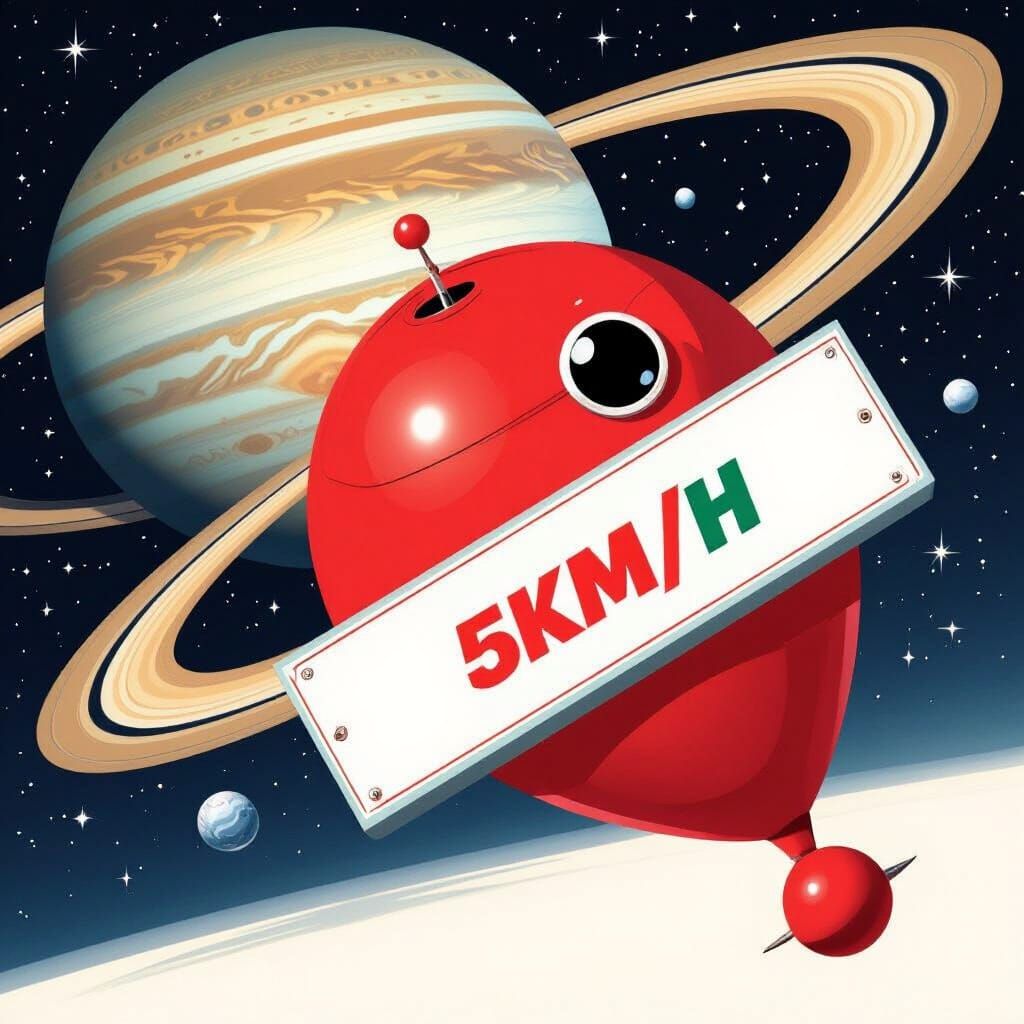 Goldfish in Space with Jupiter in Retro-Futuristic Style