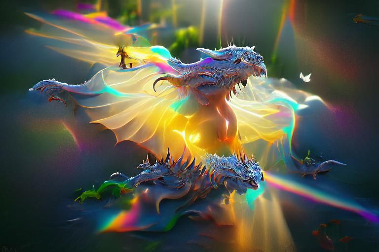 Translucent Water Dragon in Sky: 8K Digital Art