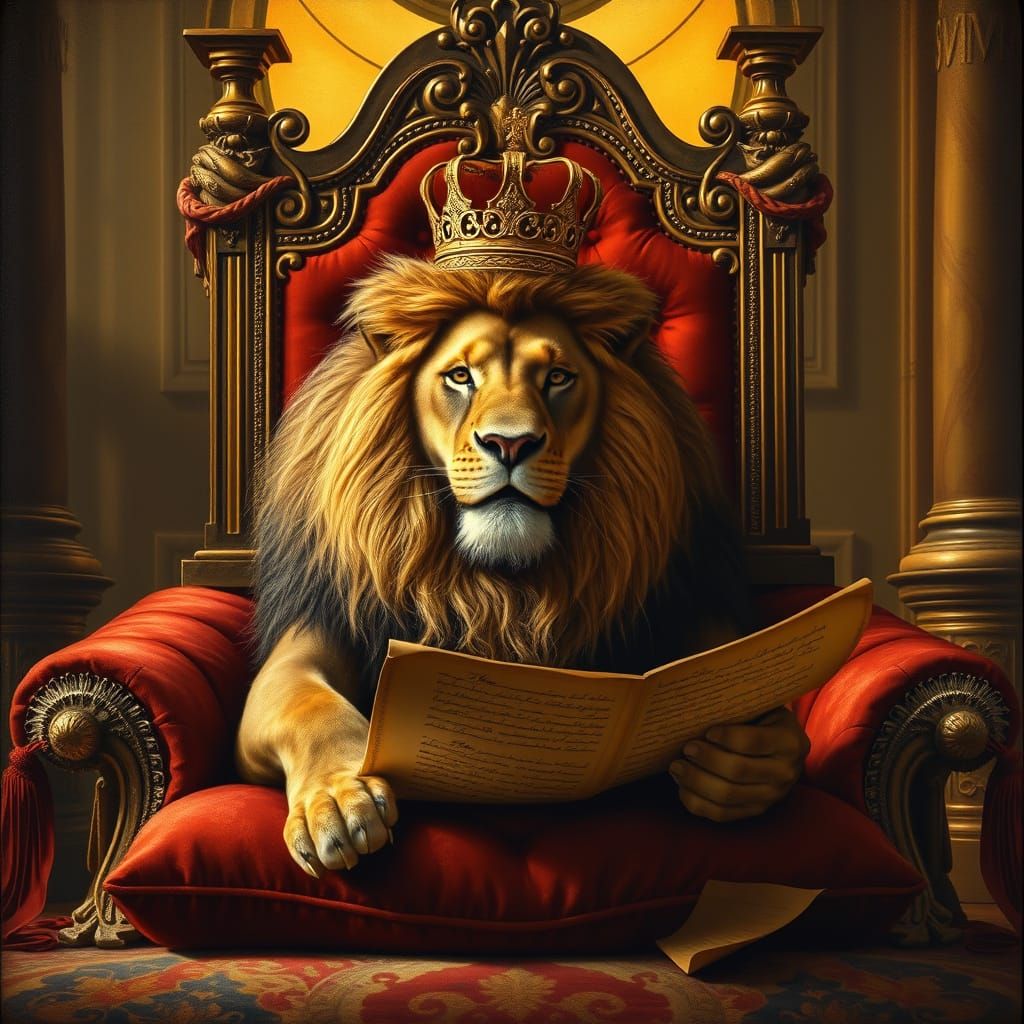 Lion King Reading Scroll in Throne Room