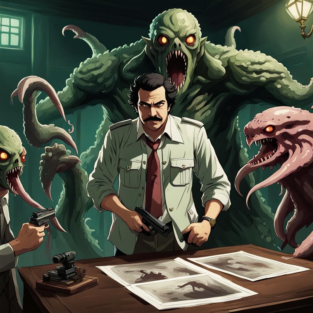 Pablo Escobar vs. Cthulhu in Anime Style