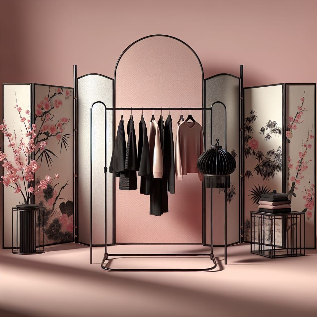 Elegant Clothing Display with Chinese-Inspired Accents