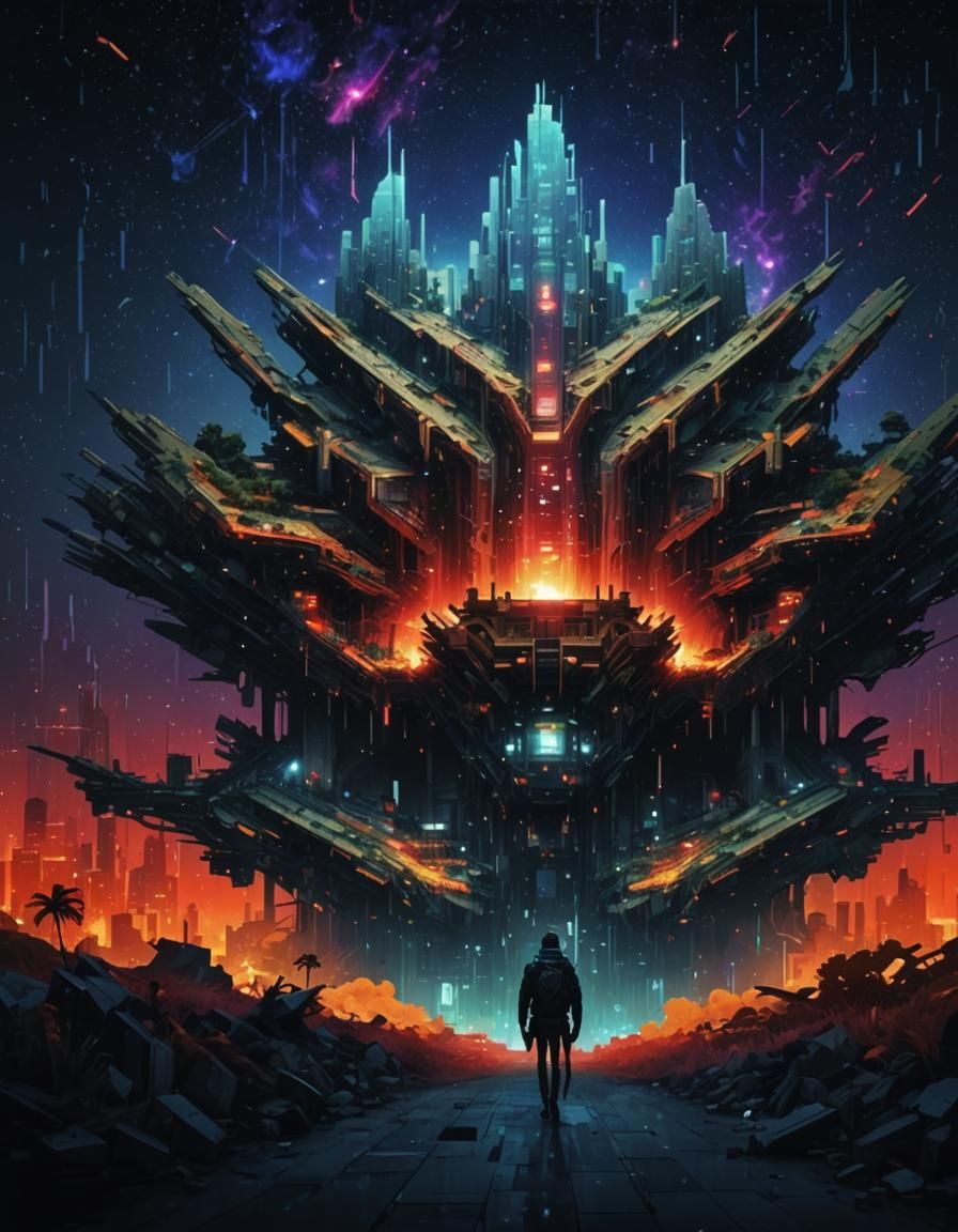 Glitched Neofuturistic Pixelated Architecture in Digital Pai...