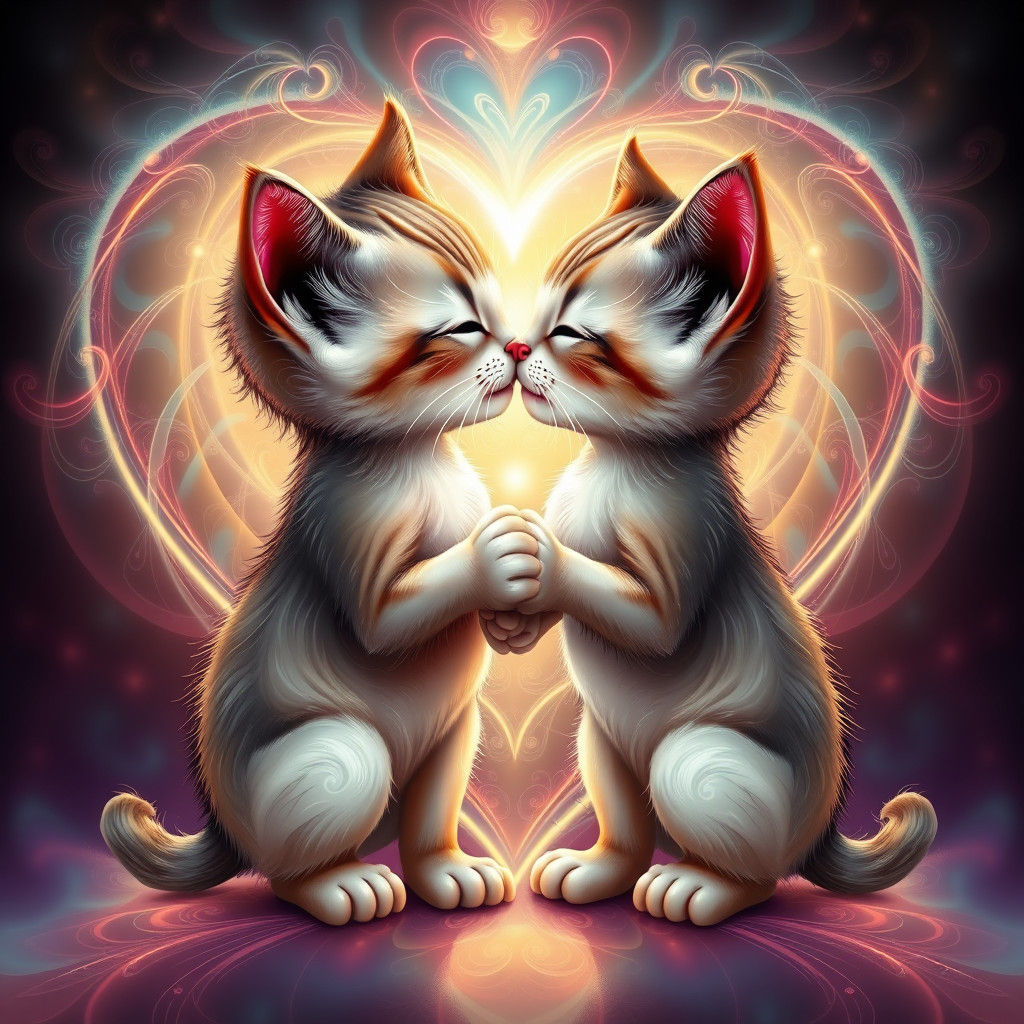 Kittens Kissing with Luminous Heart Aura