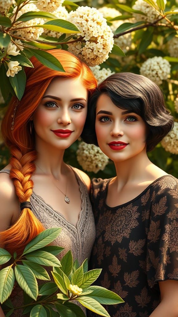 Two Women in 1930s Nostalgic Portrait with Vibrant Colors