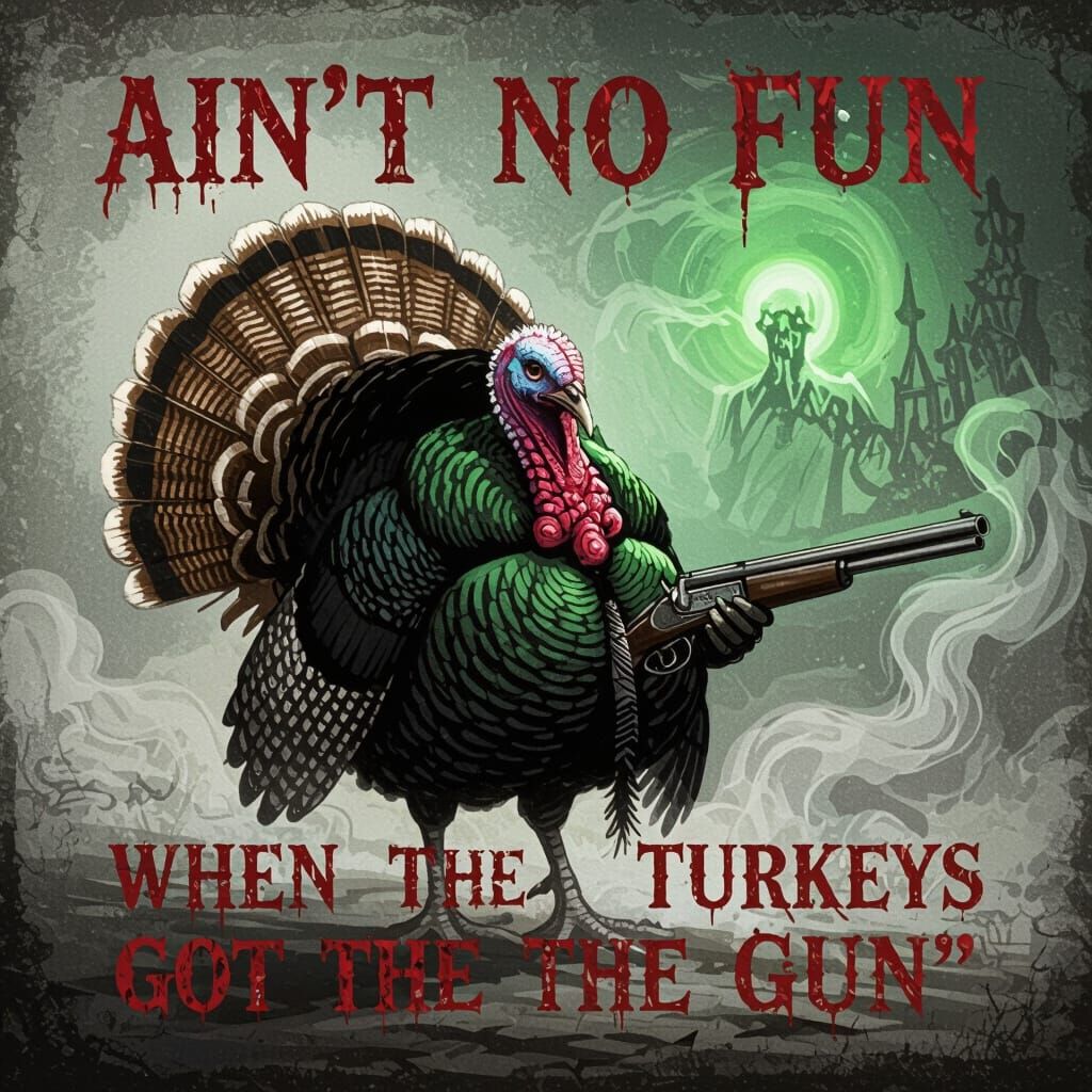 Ghostly Turkey With Gun in Gothic Style