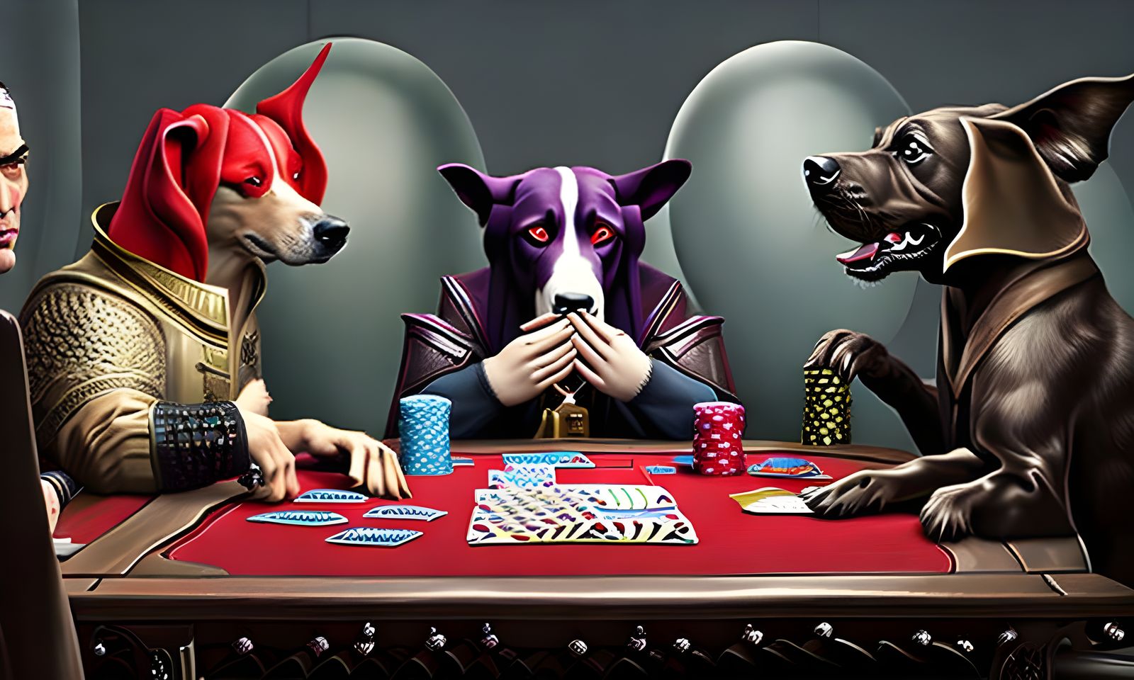 Dogs Play Poker: Photorealistic Anthropomorphic Panorama