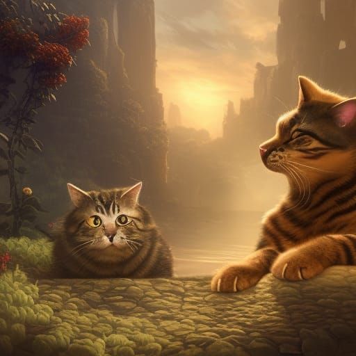 Fantastical Cat and Dog Digital Painting