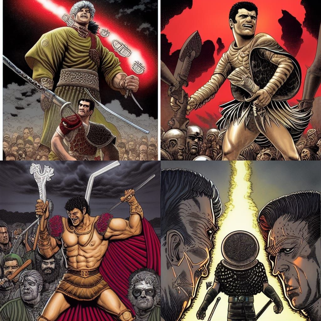 Epic Battle: Cyrus the Great vs. Guts in Comic Art