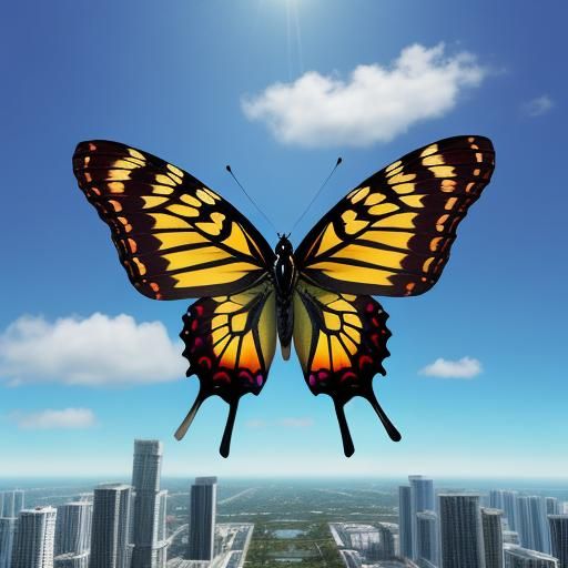 Giant Butterfly Soars Over Miami: Surreal Image