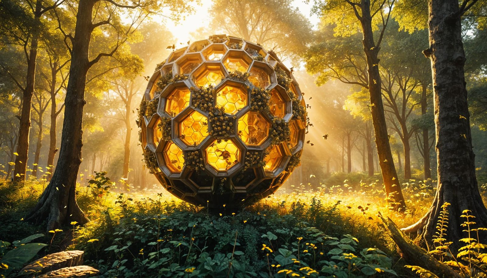 Surreal Beehive-Inspired Architecture with Golden Glass and ...