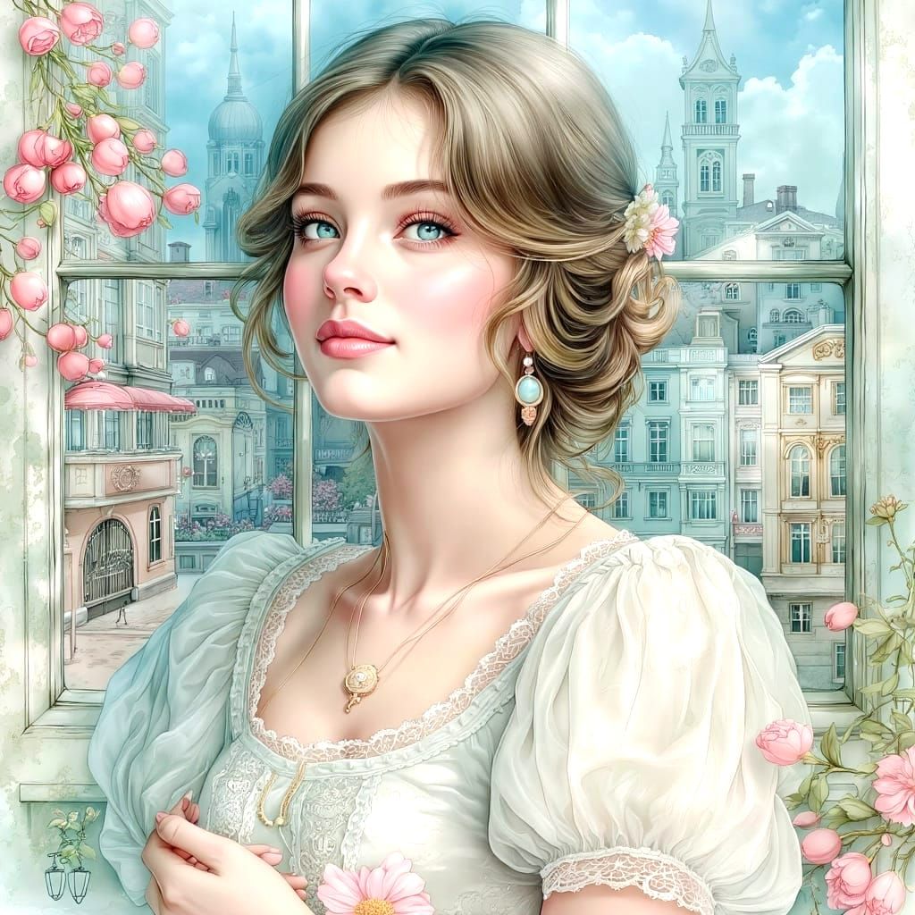 Nostalgic Cityscape in Dreamy Pastel Watercolors