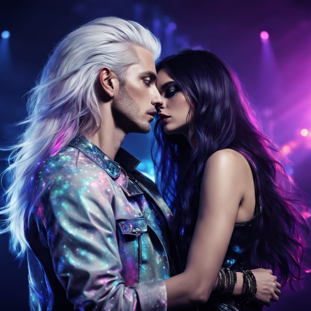 Gothic Couple Dance Under Neon Lights in Moody Nightclub