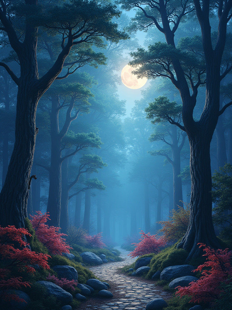 Magical Japanese Forest Landscape at Night