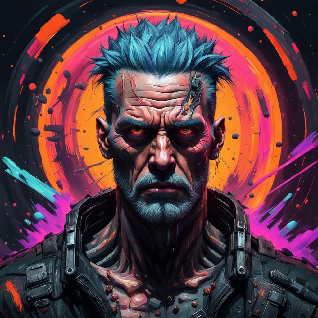 Cyberpunk Gothic Portrait with Impressionistic Impasto