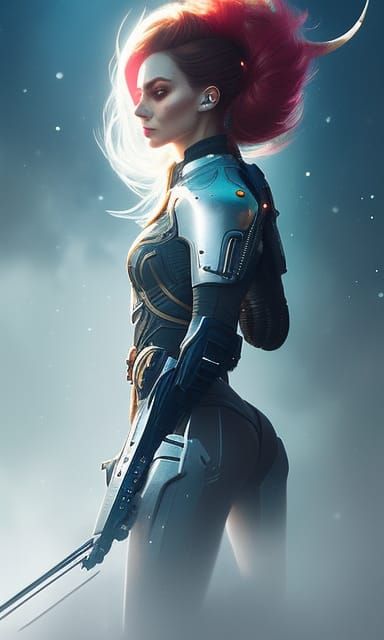 Redhead Humanoid in Cyberpunk Style with Neon Lighting