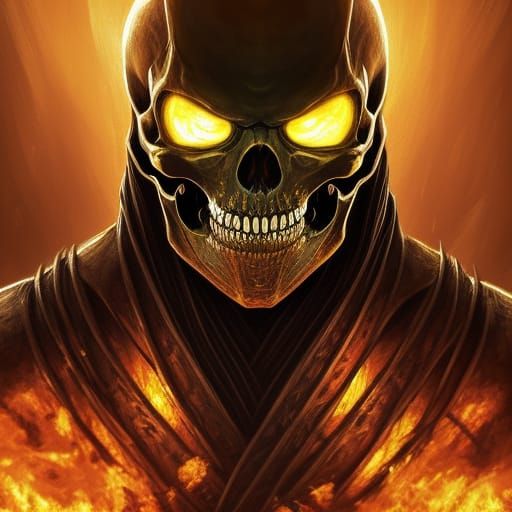 Fire-Breathing Samurai Skeleton Portrait in Digital Art Styl...